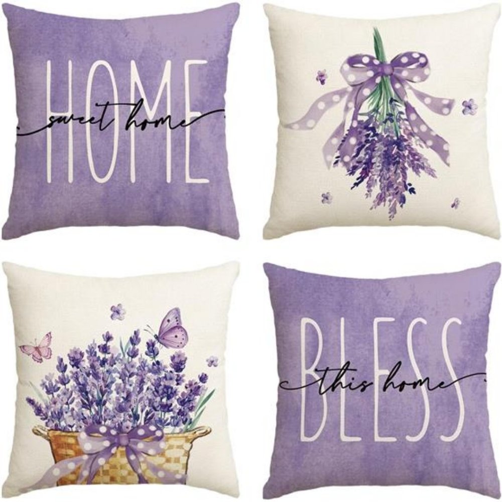 Floral Decorative Throw Pillow Covers Purple Accent Cases Cottage Spring Decor